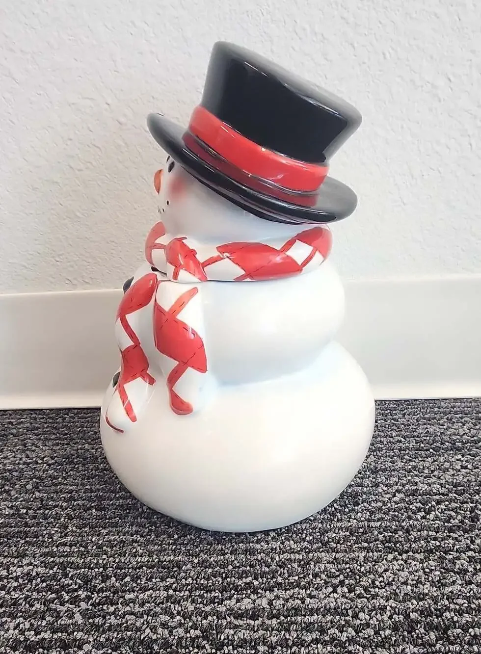 Ceramic Snowman Holiday Cookie Jar with Hat Lid